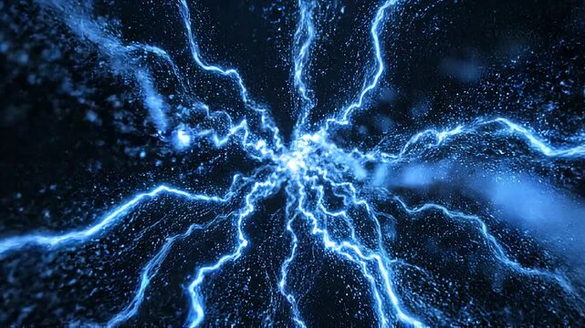lue electric lightning border animation with glowing thunder energy and large empty center copy space on dark background