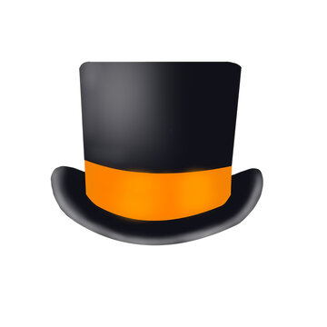 Black Top Hat with Orange Band Isolated on White Background 3D Illustration