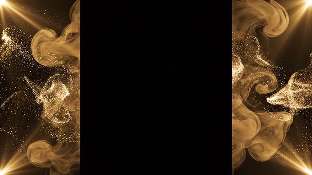 Luxury golden particle frame animation with elegant glitter border and large empty center copy space on black background