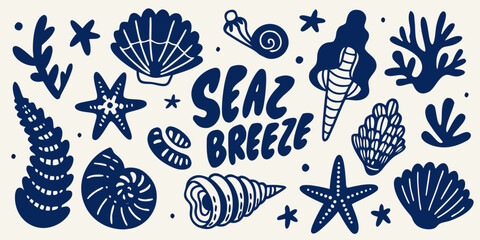 Nautical seashell and coral vector illustration with handwritten typography © Nijhymkanti