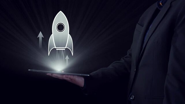 Startup launch and business growth concept, rocket symbolism, entrepreneurship, startup innovation, and early-stage success strategies for new business development and expansion. Elide