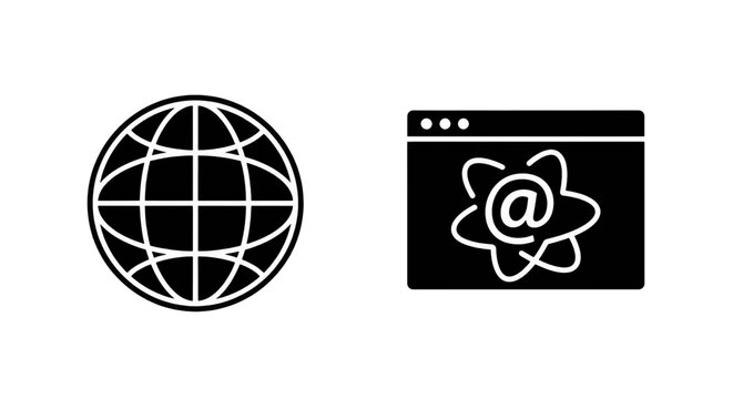 Vector illustration of globe and web browser window with email symbol icons on a transparent background