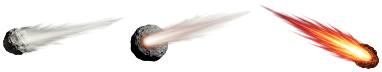 Dynamic collection of comets and meteors with glowing tails, illustrating space, astronomy. © Hien208