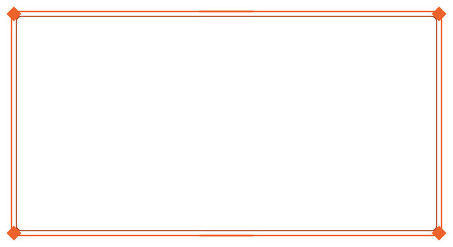 Minimalist orange double line rectangular border frame with small diamond corner shapes. Simple classic vector outline for certificate designs. Isolated transparent png cutout object.