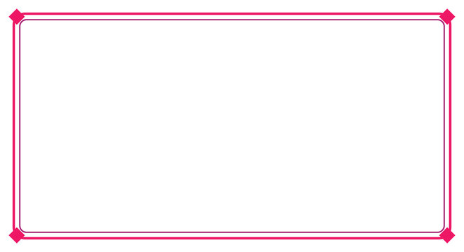 Elegant pink double line rectangular border frame featuring delicate diamond corner accents. Clean minimalist vector graphic for text placement. Isolated transparent png cutout object.