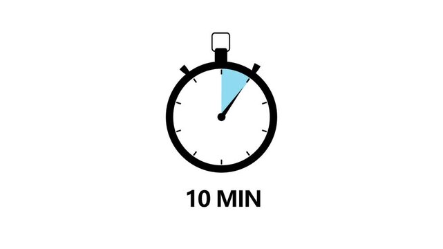 10 Minute Timer Stopwatch Icon Animation Blue Half Clock Dial Symbol Loop Isolated on White Background Motion Graphic