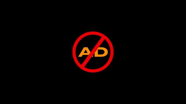 No AD Symbol Animation with Red Prohibition Sign Representing Ad Blocking, Advertisement Restrictions, Digital Privacy, and Clean Browsing Experience