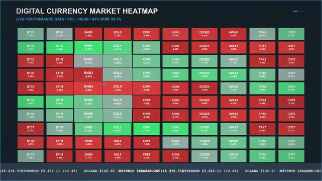 Digital Cryptocurrency Market Heatmap Data Dashboard