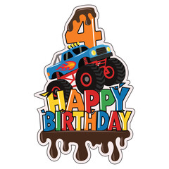 Happy Birthday monster truck vector cartoon illustration © primus44
