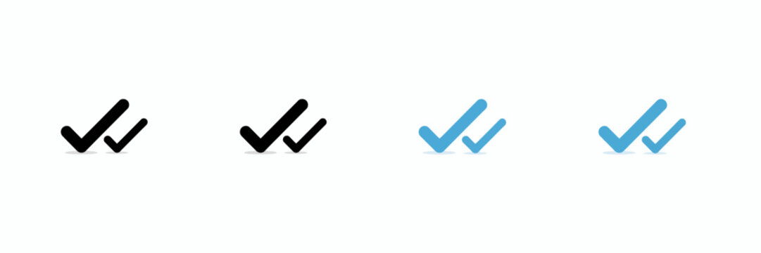 Double check mark read message seen status icon set isolated on white background vector illustration