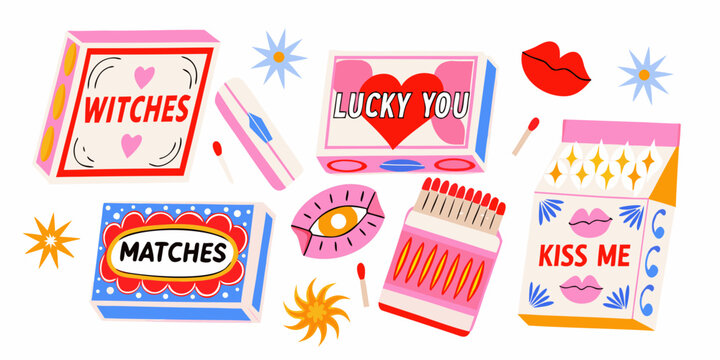 Colorful Matchboxes And Matches A Playful Vector Illustration On White