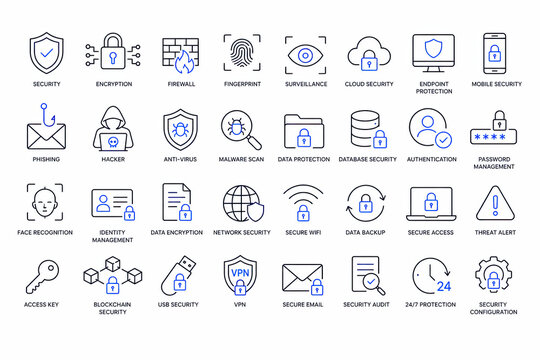 Set of thin line business and technology icons on white background