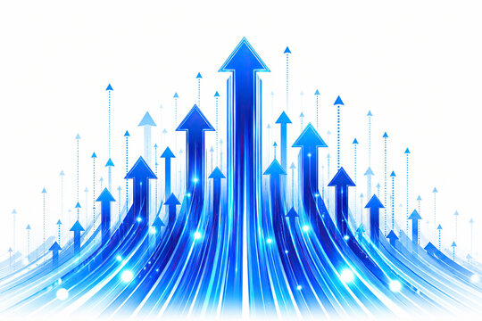 Blue digital arrows pointing up representing business growth and success