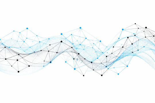 Abstract digital wave with blue light dots and lines