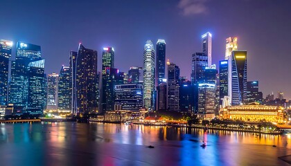 Fototapeta premium City Skyline at Night Waterfront View.