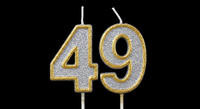 49th birthday glittery candle numbers gold and silver sparkly de