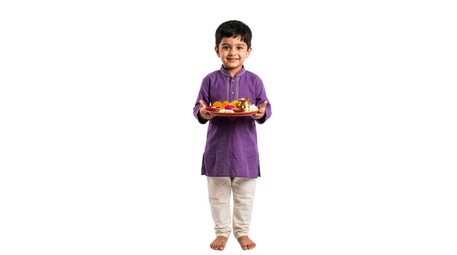 Indian boy in purple kurta with diyas, happy child with festival light, Diwali celebration concept, south asian kid with traditional lamp