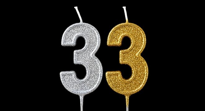 33rd birthday celebration silver and gold glitter number candles