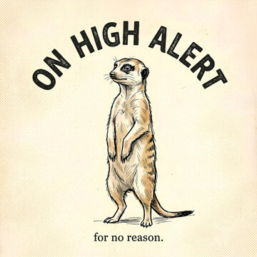 Meerkat &mdash; "ON HIGH ALERT." / "for no reason."