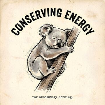 Koala &mdash; "CONSERVING ENERGY." / "for absolutely nothing."