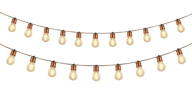 Decorative string of glowing party lights for celebration isolated on transparent background