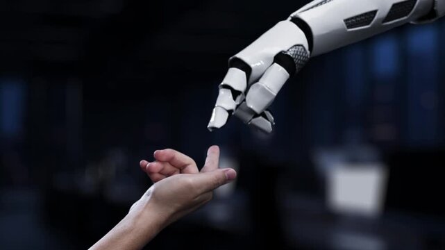 A compelling visual representation of the interaction between human and machine, highlighting artificial intelligence potential in modern technology and collaboration. Synapse