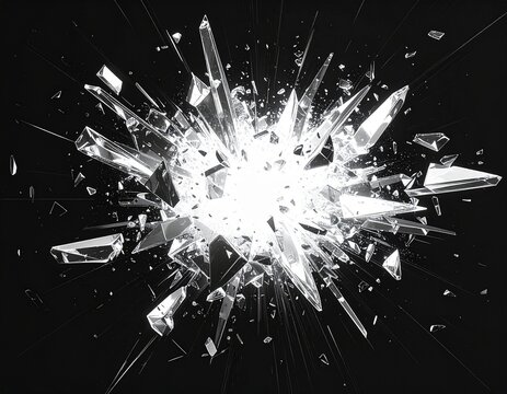 illustration depicting sharp glass shards exploding against a black background.