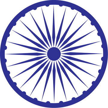 Blue vector illustration of the Ashok chakra wheel symbol isolated on a white background design