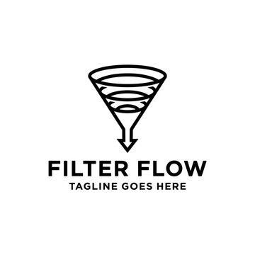 Process-oriented funnel icon with directional arrow. Illustrates sales pipelines, data sorting, and business workflow optimization.