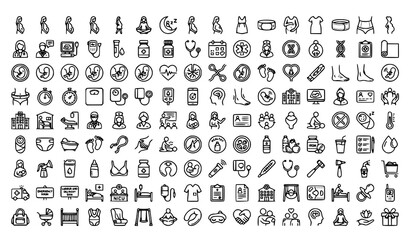 Fototapeta premium Maternity and Prenatal Outline Icons Editable Stroke Vector