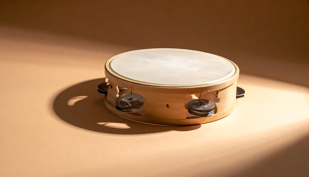 Tambourine Musical Instrument Closeup View.