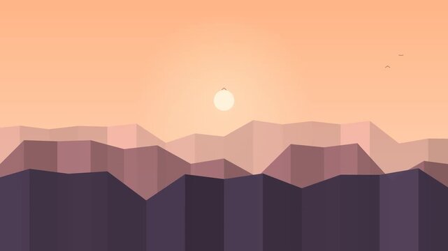 Minimalist Low Poly Mountain Sunset Landscape Animation