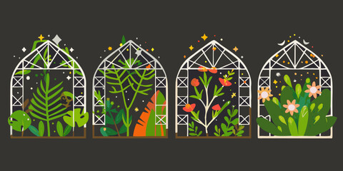 Greenhouse Structures With Foliage A Vector Illustration © Juthika