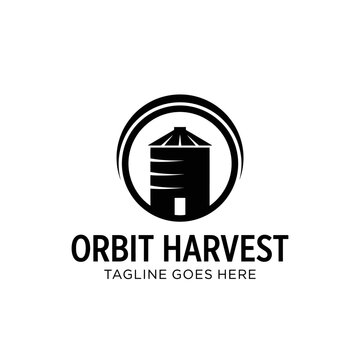 Modern agricultural emblem showcasing a farm storage building for professional agribusiness branding.