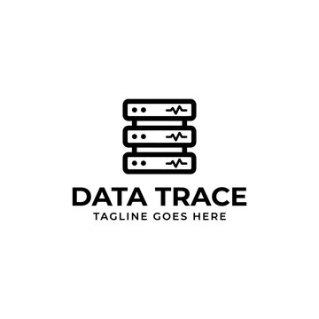 Clean vector icon showing server units integrated with electronic signal lines.