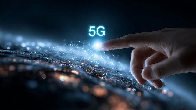 Hand touching global 5g telecommunication network with wireless mobile internet, fintech, blockchain, cloud computing and digital data connection technology