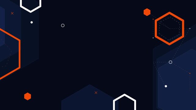 Animated abstract geometric hexagons floating on dark blue background with video animated hexagons lines