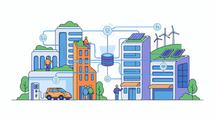 Fototapeta premium Connected smart city with green energy and data infrastructure