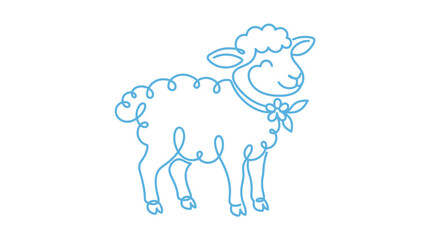 Blue line art illustration of a fluffy lamb. © Foom