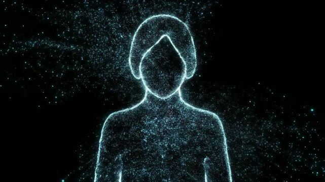 漂う光の粒子から浮かび上がる人のシルエット