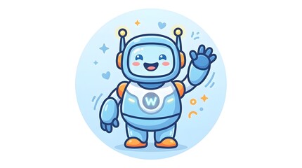 Fototapeta premium Friendly Cartoon Robot Mascot Waving Hello with Joyful Expression and Cute Details