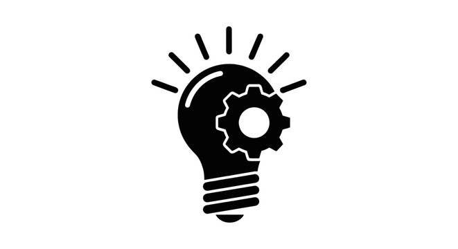 Vector illustration of light bulb with gear icon, concept of innovation and technical solution on a transparent background