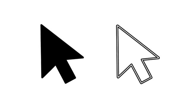 Vector illustration of black and white computer mouse cursor arrow icons set on a transparent background