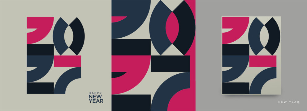 Modern Geometric Happy New Year 2027 Poster Template with Minimal Abstract Vector Design