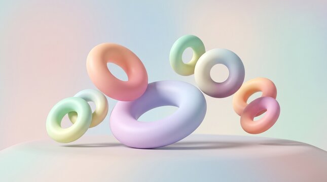 3D minimal torus shapes composition with soft pastel gradients