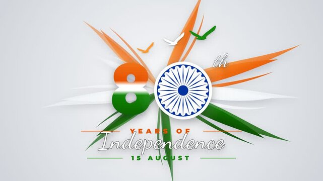 Indian 80th independence day celebration animation with flag colors. 4K Video