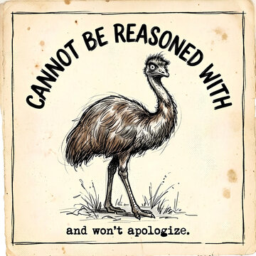 Emu &mdash; "CANNOT BE REASONED WITH." / "and won't apologize."