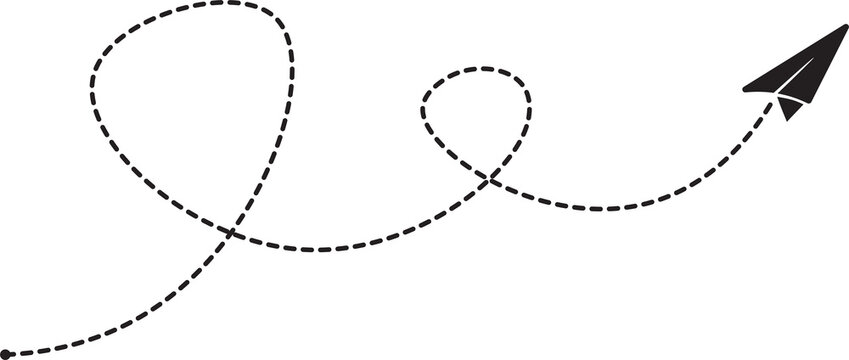 Paper Plane Flying with Dashed Line Trail Icon