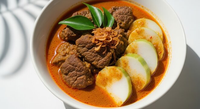 delicious beef rendang with eggplant and spices