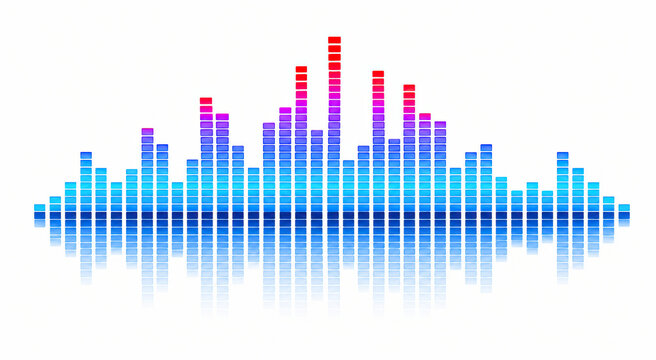 Colorful digital audio sound wave equalizer bars with a reflection